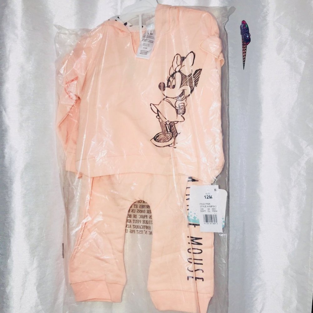 Disney Minnie Mouse Baby Outfit Set 12M Pink 2 Piece Hoodie Pants